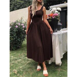 Sleeveless Midi Dress with Gathered Waist